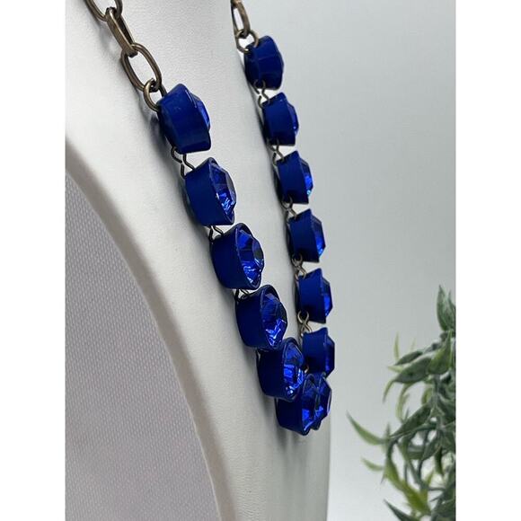 J. Crew Bright Blue Brûlée Faceted Bezel Set Collar Rhinestone Necklace - Picture 9 of 16